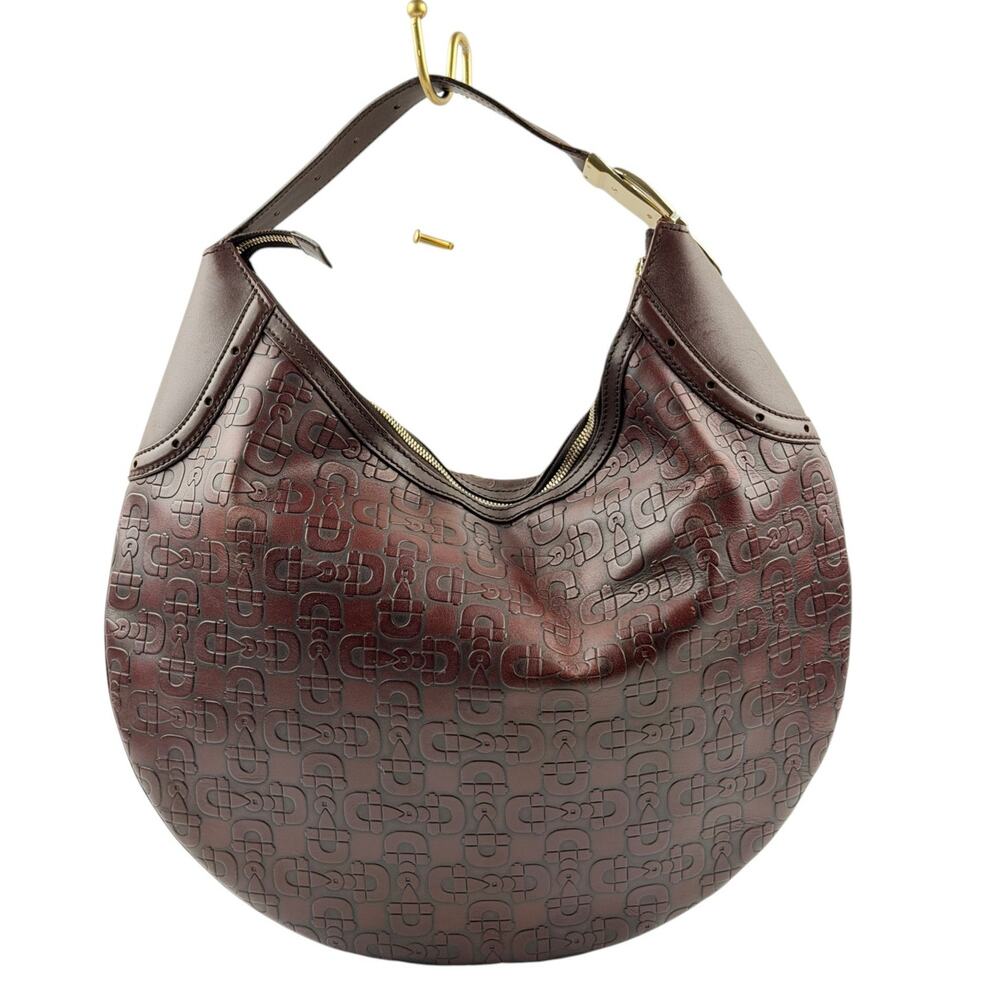Gucci Horsebit embossed leather brown hobo bag